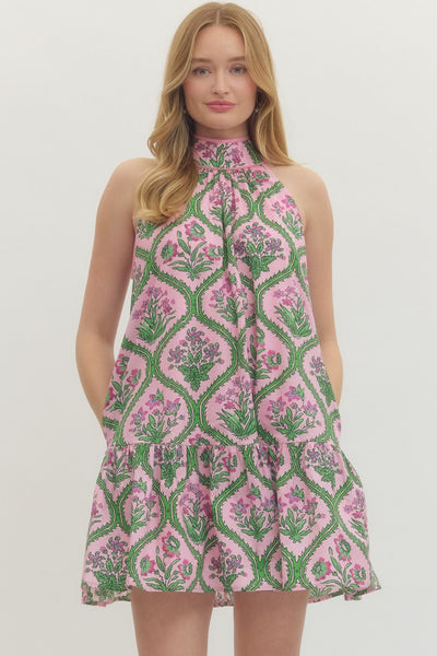 Botanical Print Sleeveless Mini Dress