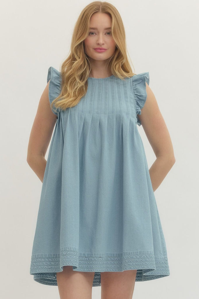 Solid Ruffle Sleeve Mini Dress