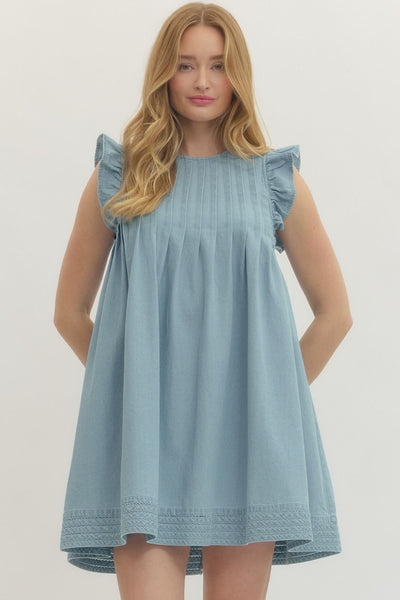 Solid Ruffle Sleeve Mini Dress