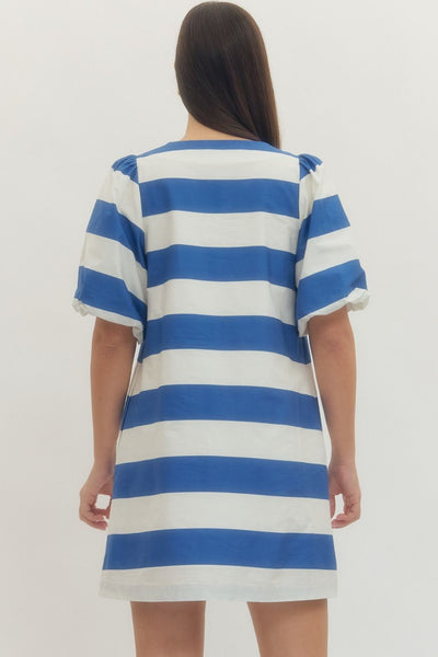 Stripe Short Puff Sleeve Mini Dress