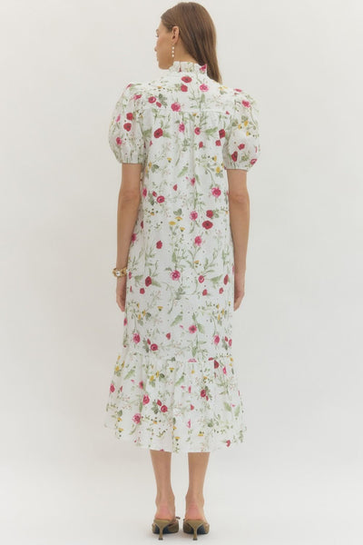 Floral Short Puff Sleeve Midi Dress