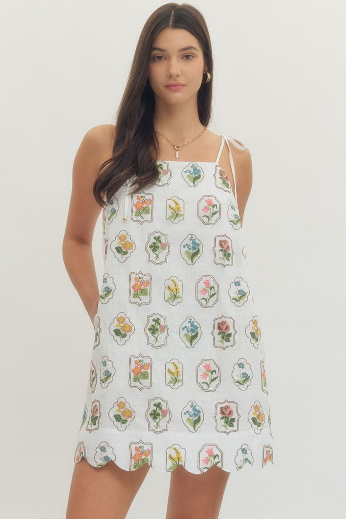 Floral Embroidered Sleeveless Mini Dress