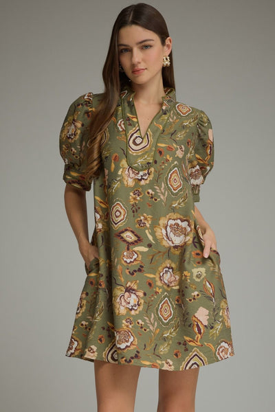 Floral Print Short Puff Sleeve Mini Dress