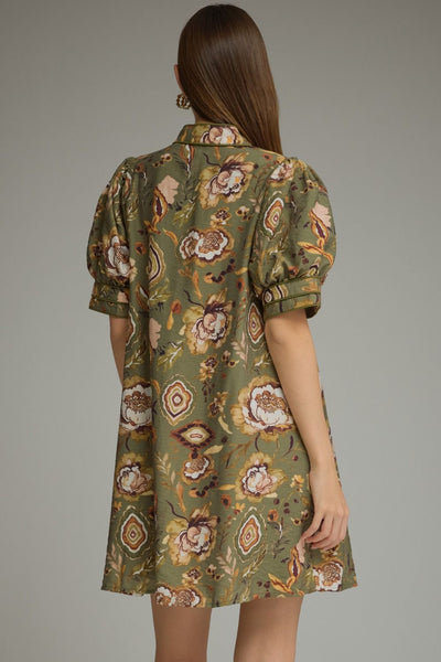 Floral Print Short Puff Sleeve Mini Dress