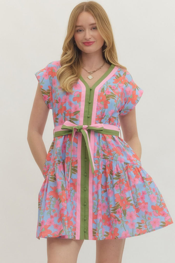 Floral Short Sleeve Mini Dress