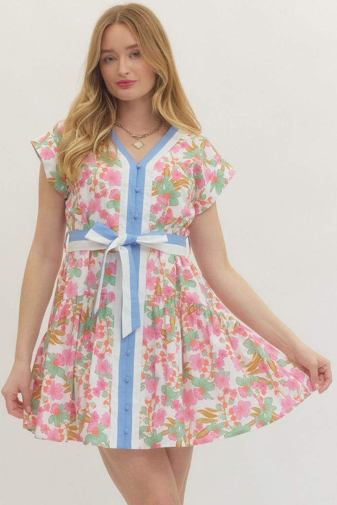 Floral Short Sleeve Mini Dress