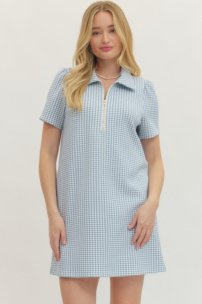 Gingham Short Puff Sleeve Mini Dress