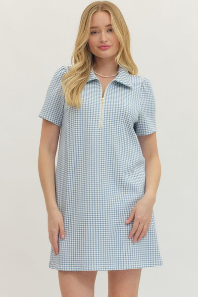 Gingham Short Puff Sleeve Mini Dress