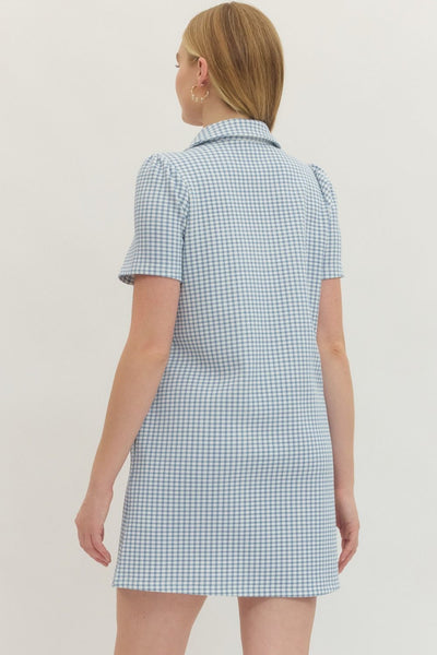 Gingham Short Puff Sleeve Mini Dress