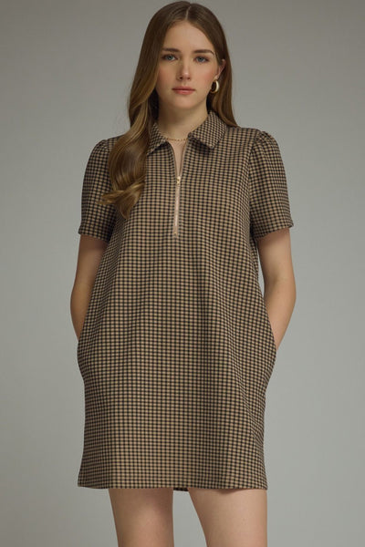Gingham Short Puff Sleeve Mini Dress
