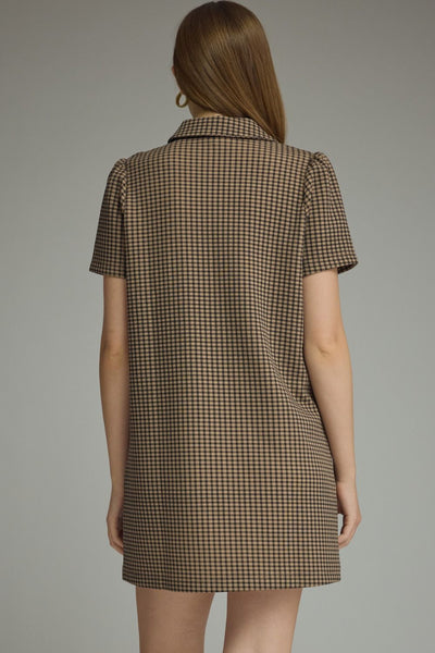 Gingham Short Puff Sleeve Mini Dress