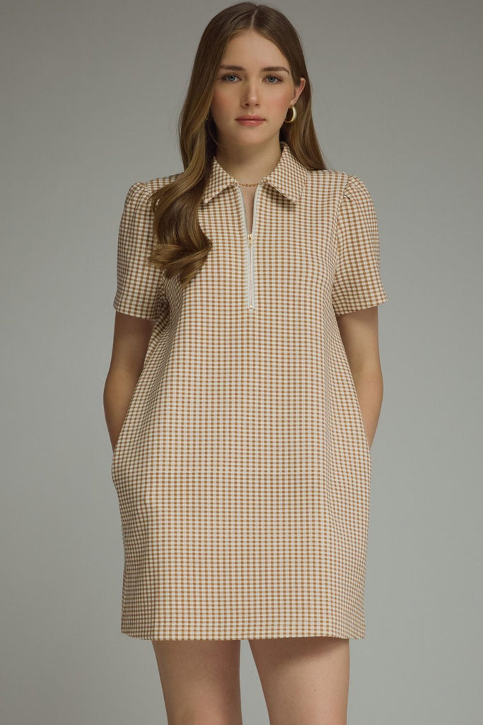 Gingham Short Puff Sleeve Mini Dress