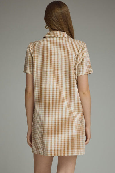 Gingham Short Puff Sleeve Mini Dress