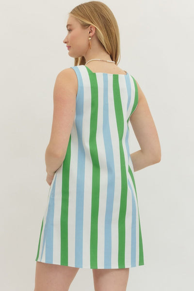 Striped Print Sleeveless Mini Dress