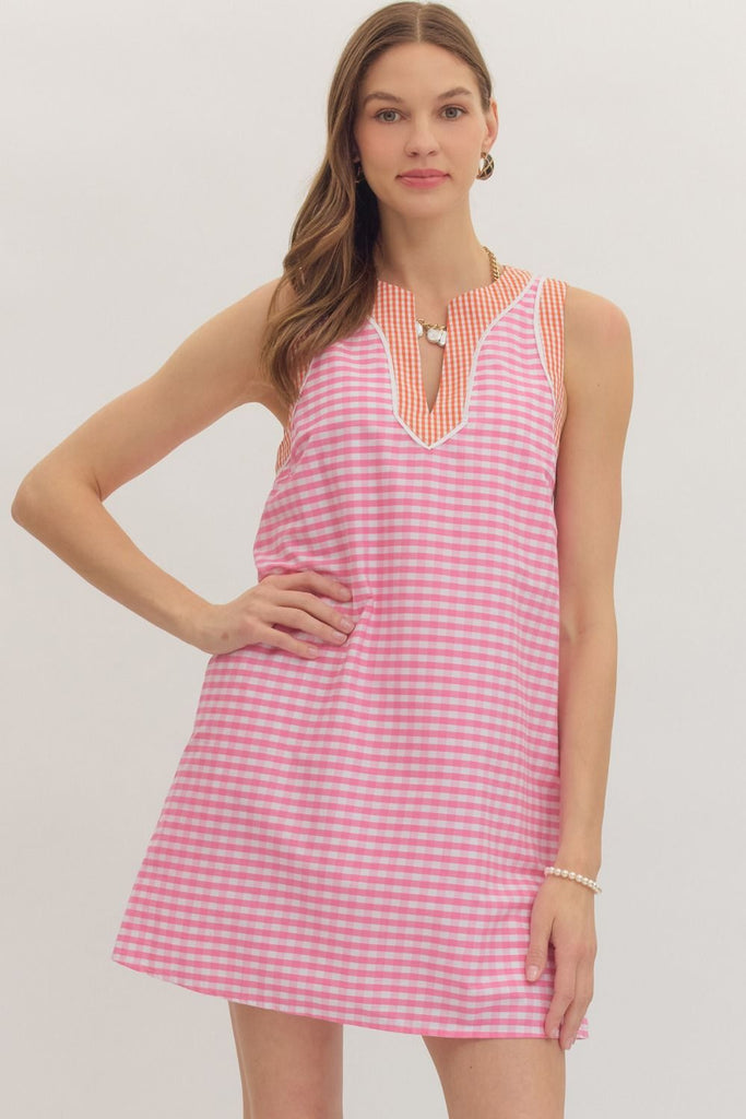 Gingham Print Sleeveless Mini Dress