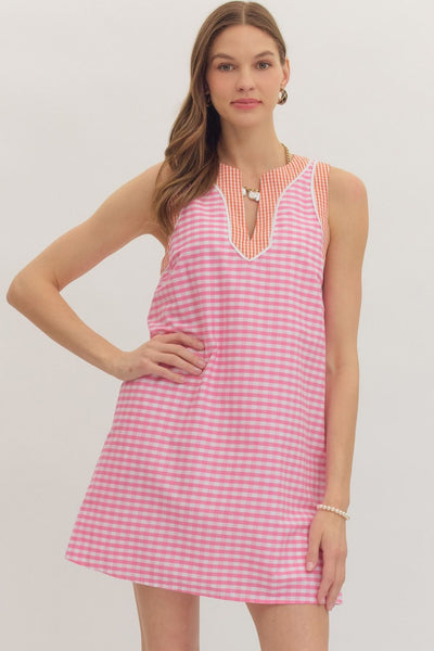 Gingham Print Sleeveless Mini Dress