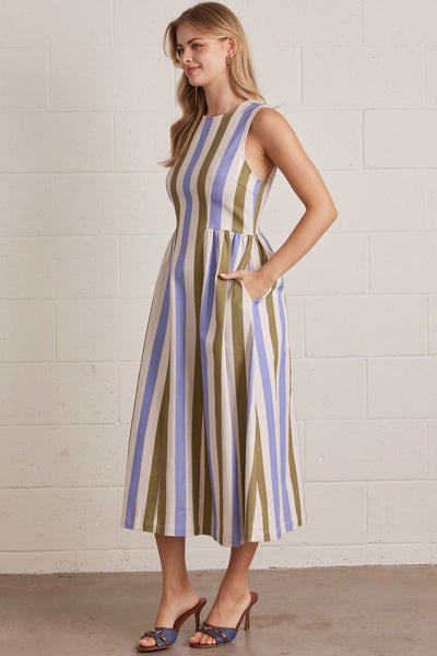 Striped Sleeveless Midi Dress