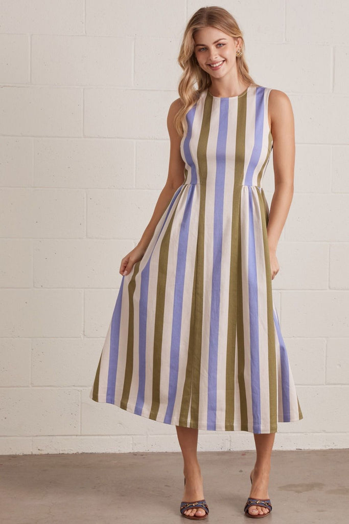 Striped Sleeveless Midi Dress