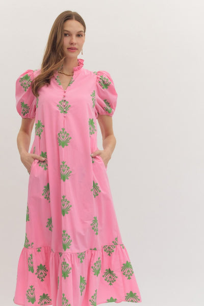 Botanical Embroidery Puff Sleeve Midi Dress C'est La Vie Botanical Embroidery Puff Sleeve Midi Dress C'est La Vie