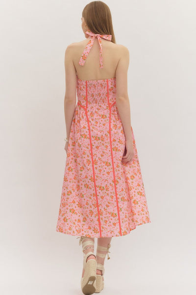 Floral Print Halter Neck Midi Dress