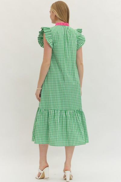Gingham Flutter Sleeve Midi Dress