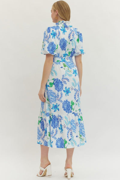 Floral Short Puff Sleeve Midi Dress