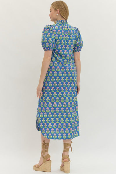Botanical Short Puff Sleeve Midi Dress