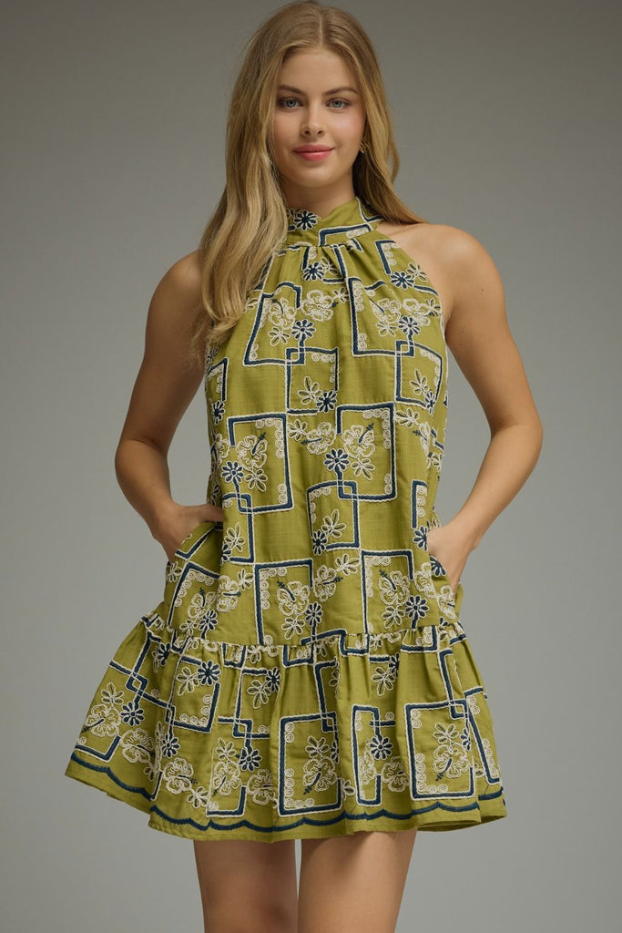 Geometric Floral Pattern Mini Dress