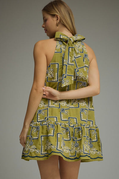 Geometric Floral Pattern Mini Dress