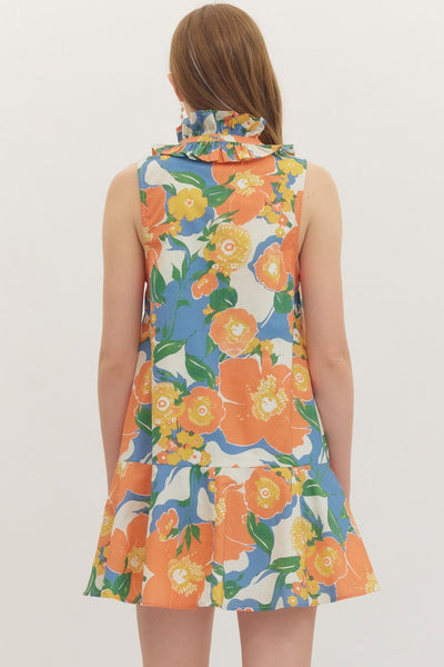 Botanical Print Sleeveless Mini Dress