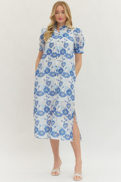 Floral Short Puff Sleeve Midi Dress