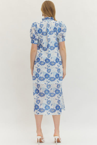 Floral Short Puff Sleeve Midi Dress