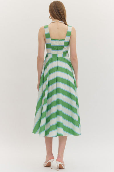 Striped Square Neck Midi Dress