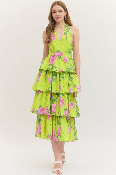 Floral Sleeveless Halter Midi Dress