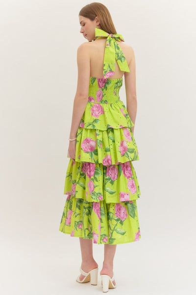 Floral Sleeveless Halter Midi Dress