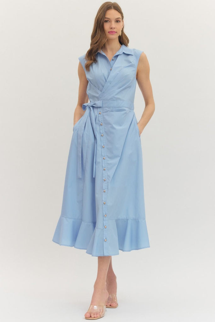 Solid Sleeveless Midi Dress