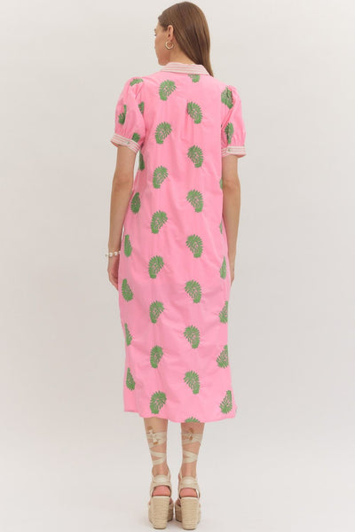 Embroidered Puff Sleeve Midi Dress
