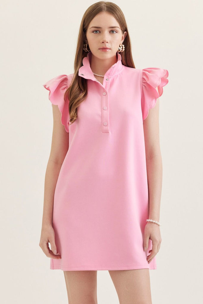 Scallop Flutter Sleeve Mini Dress