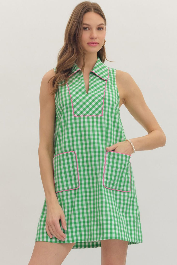 Check Print Sleeveless Mini Dress