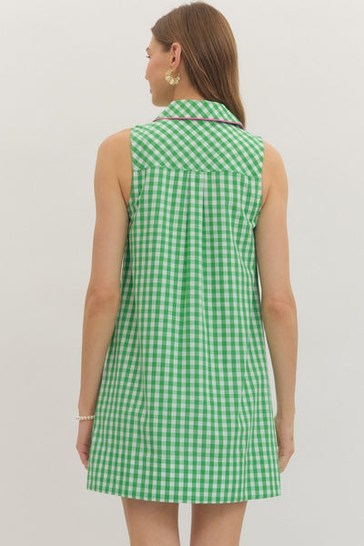 Check Print Sleeveless Mini Dress