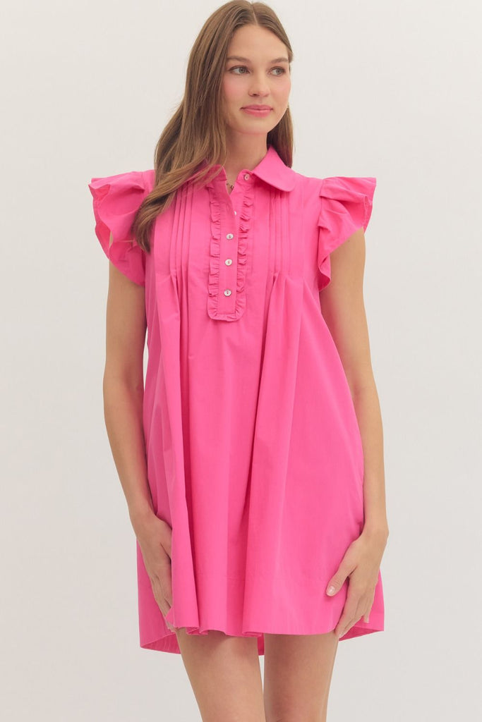 Solid Ruffle Sleeve Mini Dress