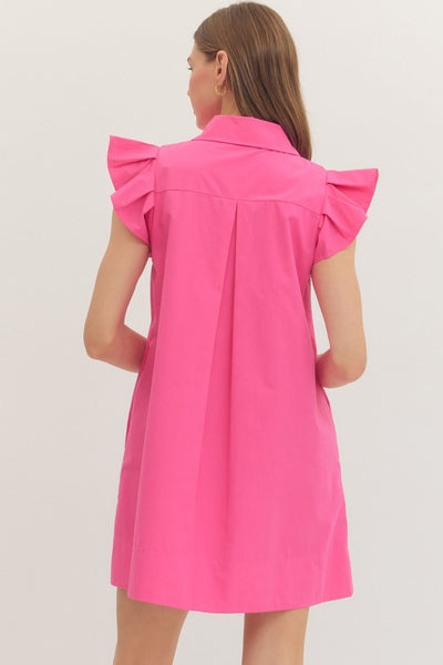Solid Ruffle Sleeve Mini Dress