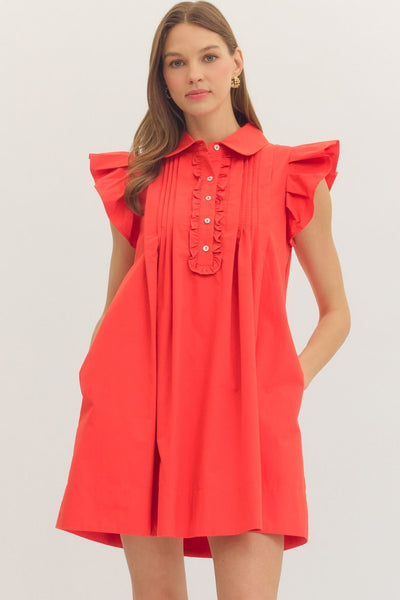 Solid Ruffle Sleeve Mini Dress