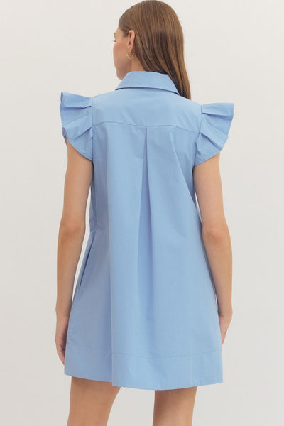 Solid Ruffle Sleeve Mini Dress