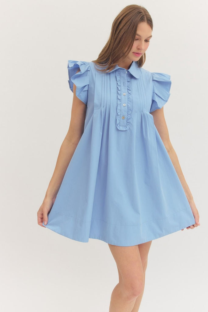 Solid Ruffle Sleeve Mini Dress