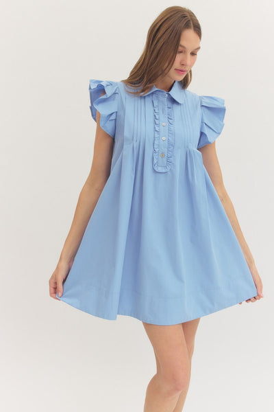 Solid Ruffle Sleeve Mini Dress