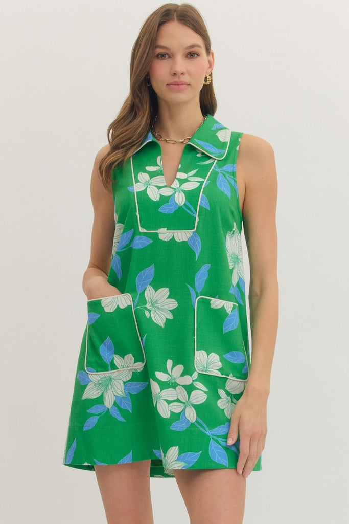 Floral V-Neck Sleeveless Mini Dress