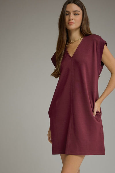 Solid Sleeveless V-Neck Mini Dress