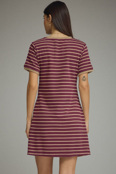 Stripe Print Short Sleeve Mini Dress
