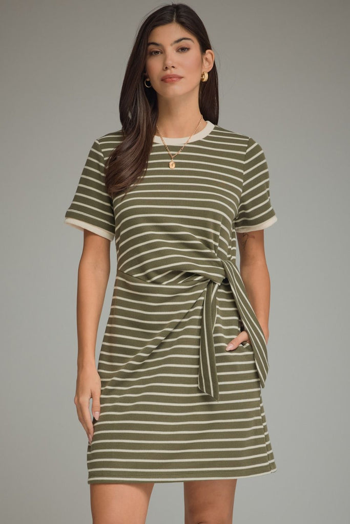 Stripe Print Short Sleeve Mini Dress